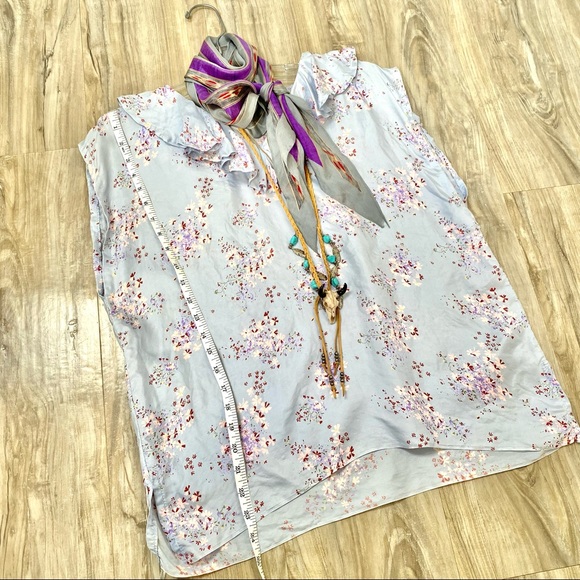 Boho Vintage Silk ruffled blouse w prairie/floral lavender country feel - Picture 8 of 9